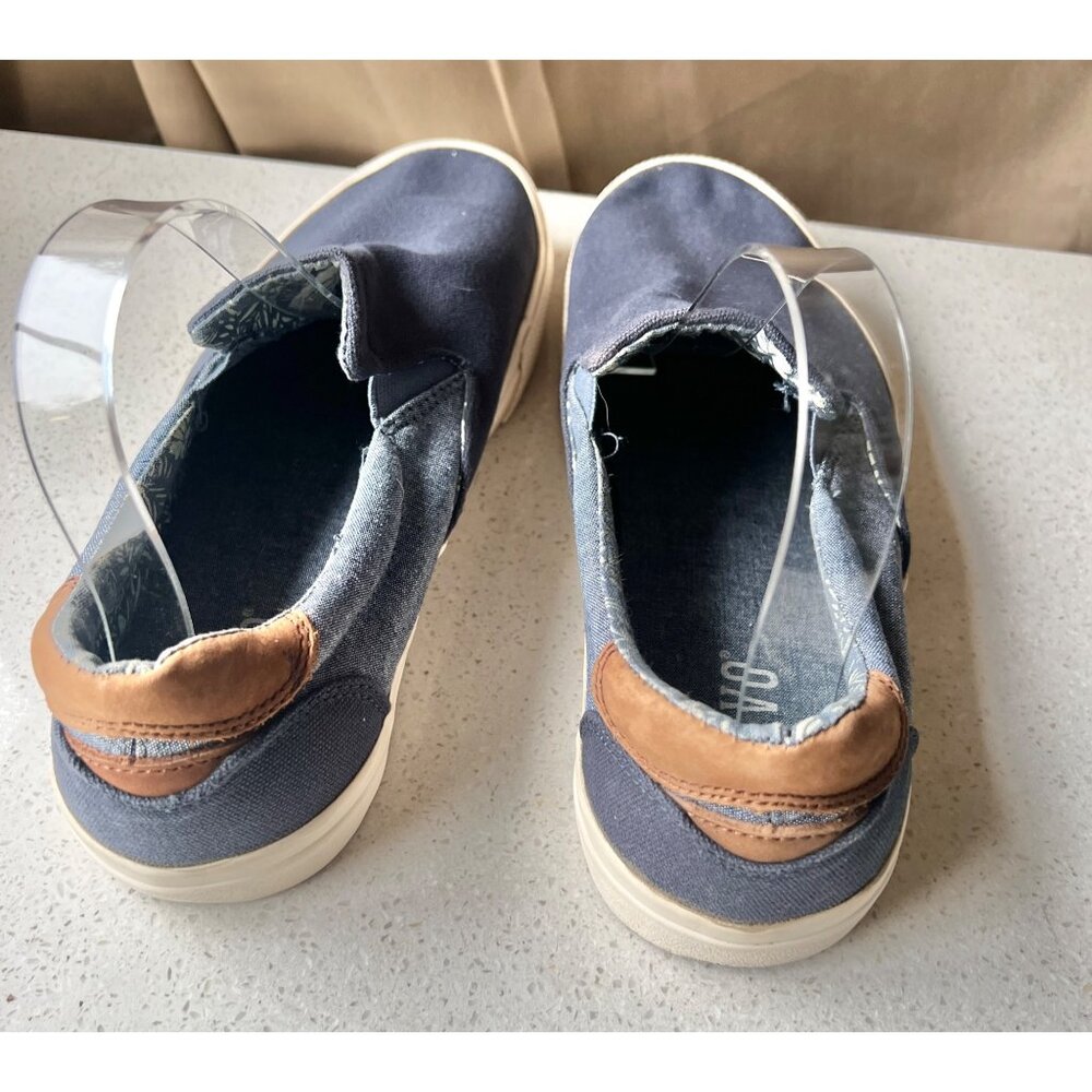Crevo Mens Baldwin Slip On Sneakers Size 10.5 Denim Blue & Tan Canvas Shoes - Picture 4 of 9